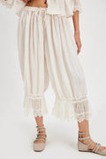 Lace Trim Ruffle Hem Bloomer Pants - White