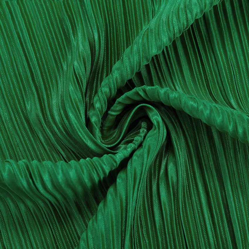Micro Pleated Shirt And Wide Leg Pant Set - Green - 2