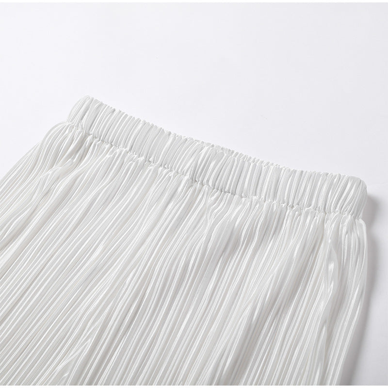Micro Pleated Shirt And Wide Leg Pant Set - White - 5