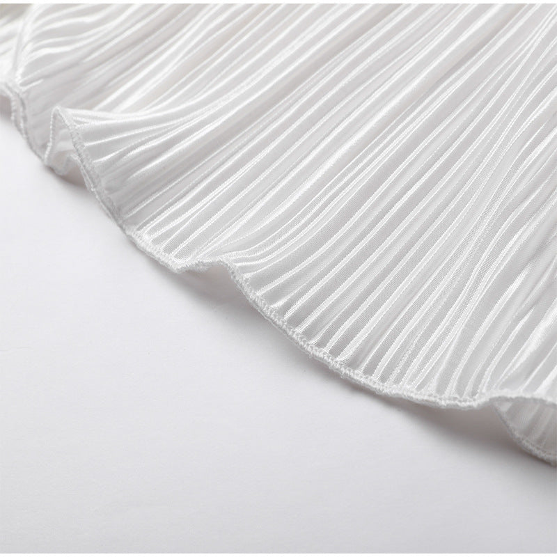 Micro Pleated Shirt And Wide Leg Pant Set - White - 6