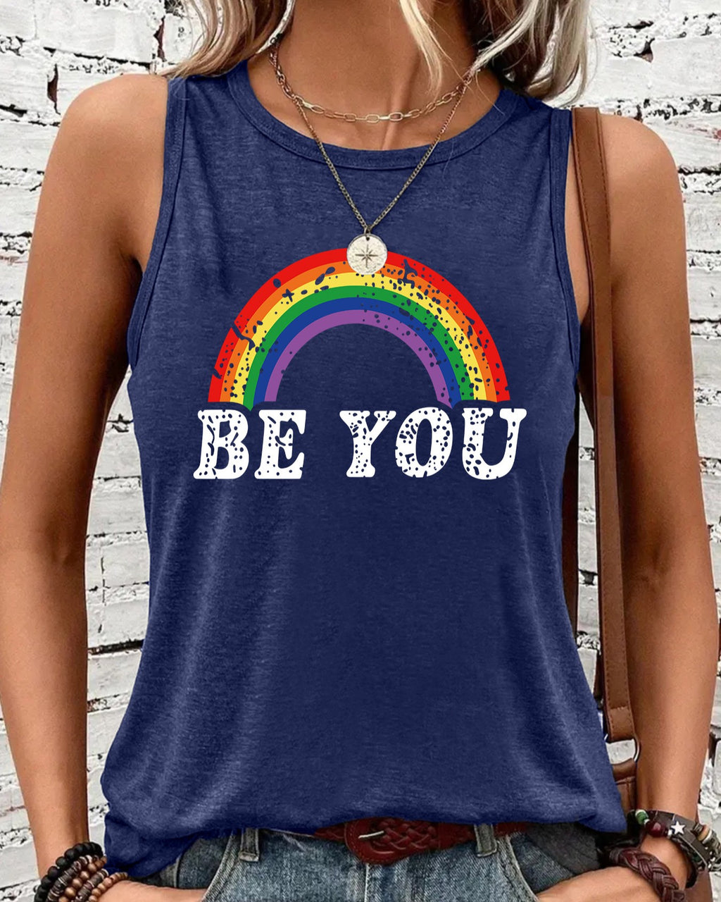 Rainbow Arch Graphic Sleeveless Tank Top - Blue - 1