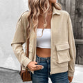 Waffle Knit Zip Up Pocket Jacket - Khaki