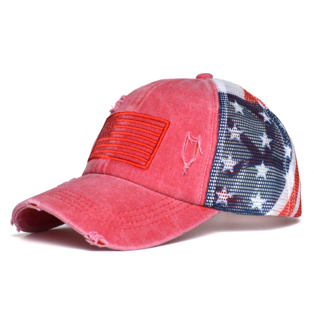 Stars and Stripes Ponytail Baseball Cap - Red