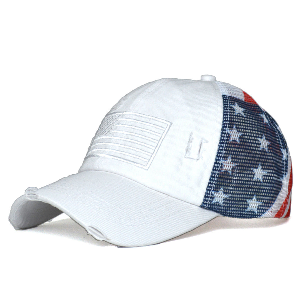 Stars and Stripes Ponytail Baseball Cap - White