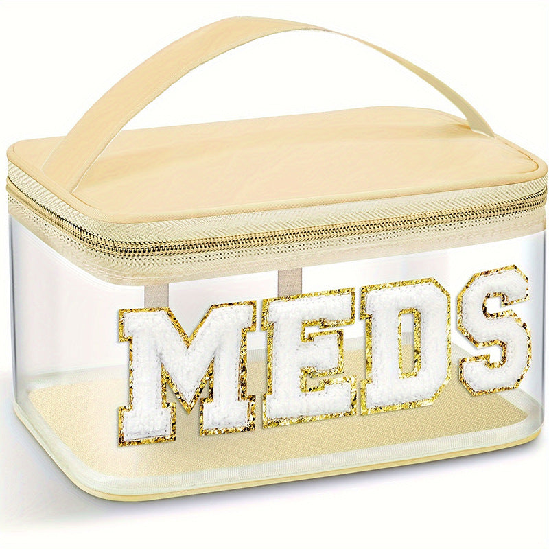 Clear Chenille Letter Makeup Organizer Bag - Beige