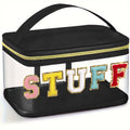 Clear Chenille Letter Makeup Organizer Bag - BlackSTUFF