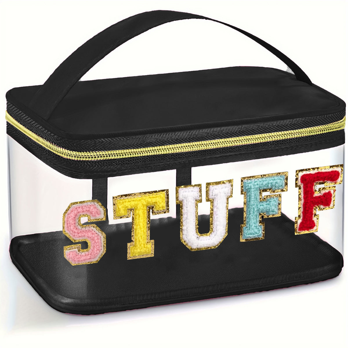 Clear Chenille Letter Makeup Organizer Bag - BlackSTUFF