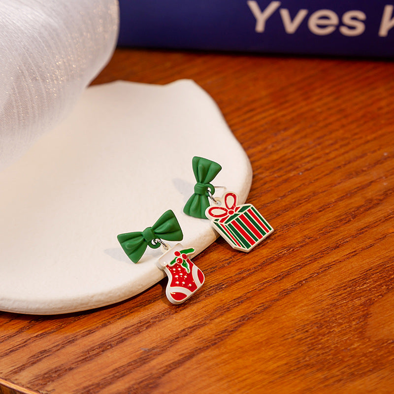 Bow Top Festive Charm Drop Earrings - Gift - 1