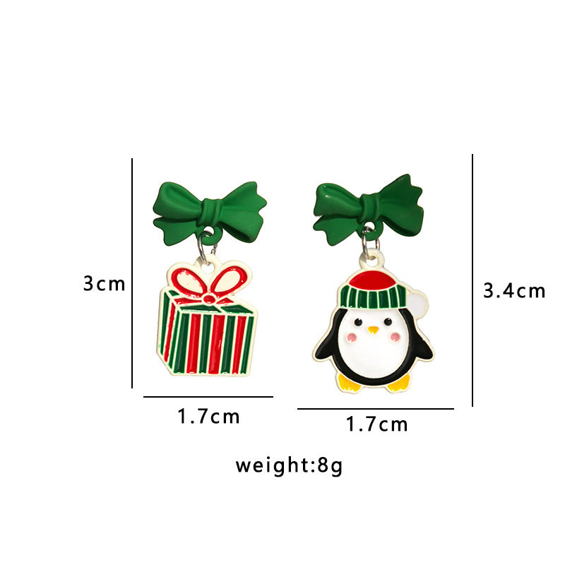 Bow Top Festive Charm Drop Earrings - Penguin