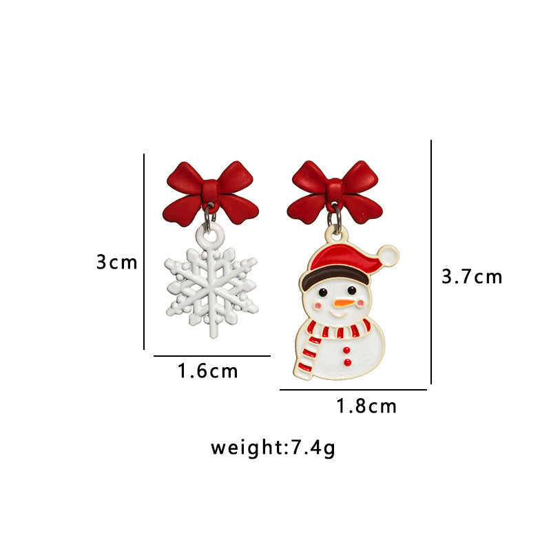 Bow Top Festive Charm Drop Earrings - Snowflake