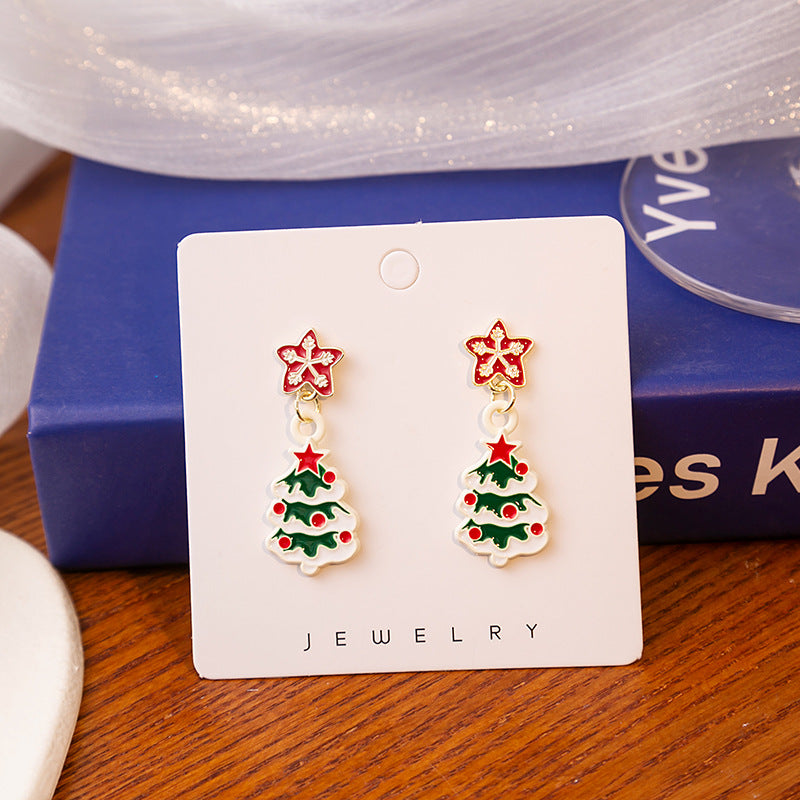 Bow Top Festive Charm Drop Earrings - Tree - 1