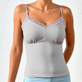 Lace Trim V-Neck Ruched Bust Camisole - grey