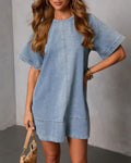 Oversized Denim Tee Dress With Pockets - Blue