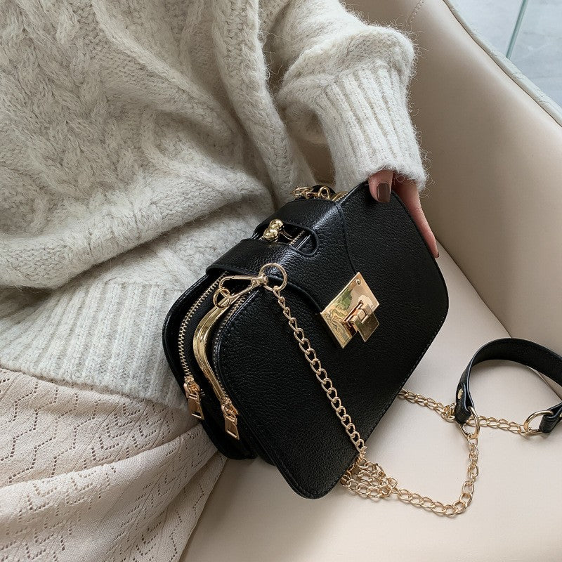 Turn Lock Chain Box Crossbody Bag