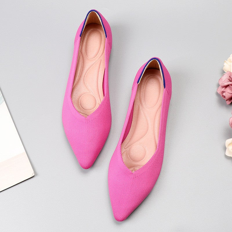Pointed Toe Knit Ballet Flats - Hot Pink
