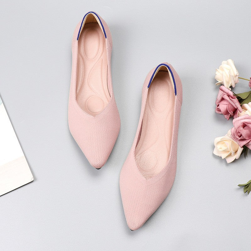 Pointed Toe Knit Ballet Flats - Pink