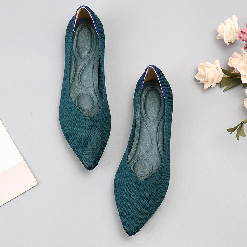 Pointed Toe Knit Ballet Flats - Teal