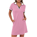 Polo Collar Short Sleeve Mini Shirt Dress - Pink