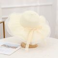 Organza Ruffle Brim Lace Straw Hat - White