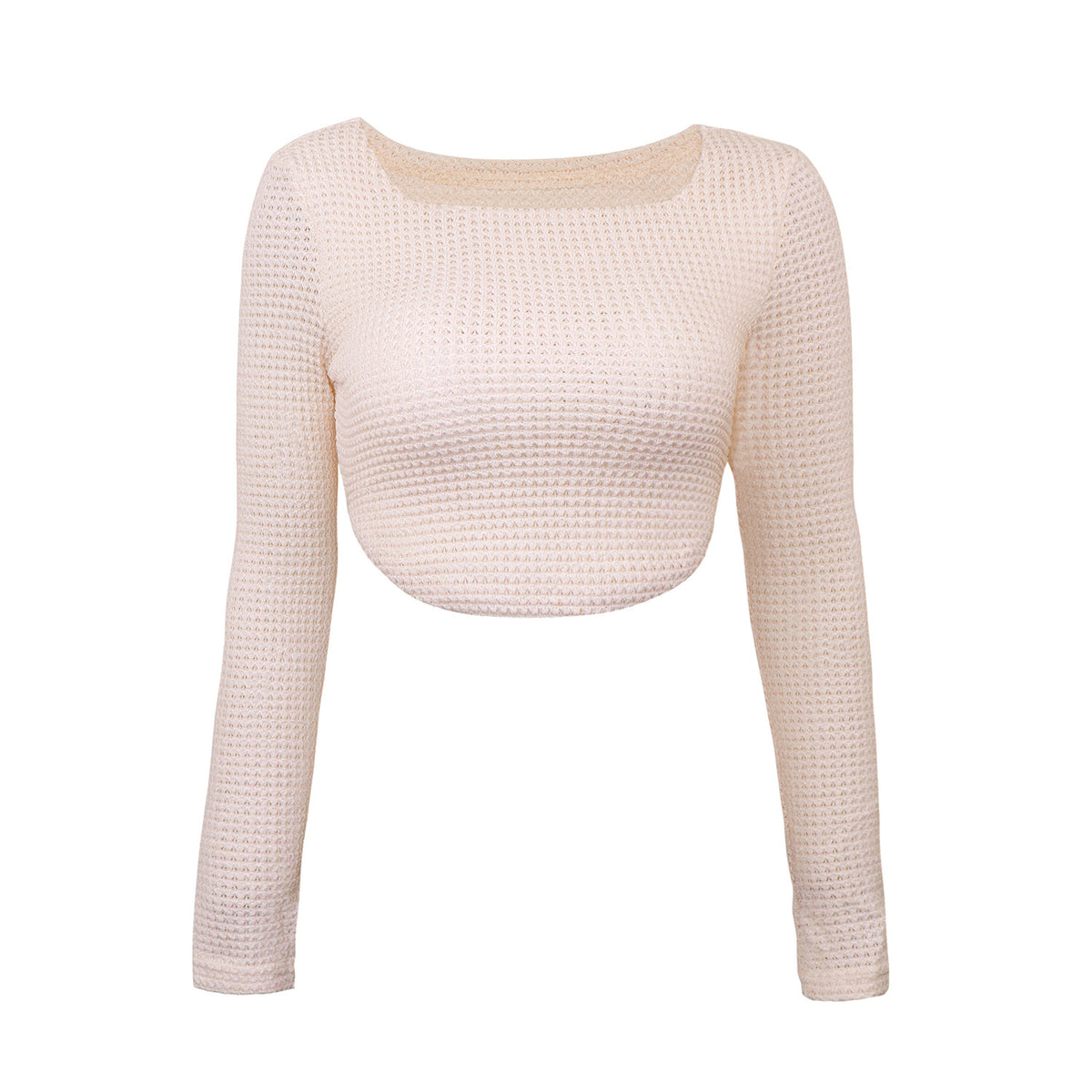 Square Neck Waffle Knit Crop Top - almond - 1