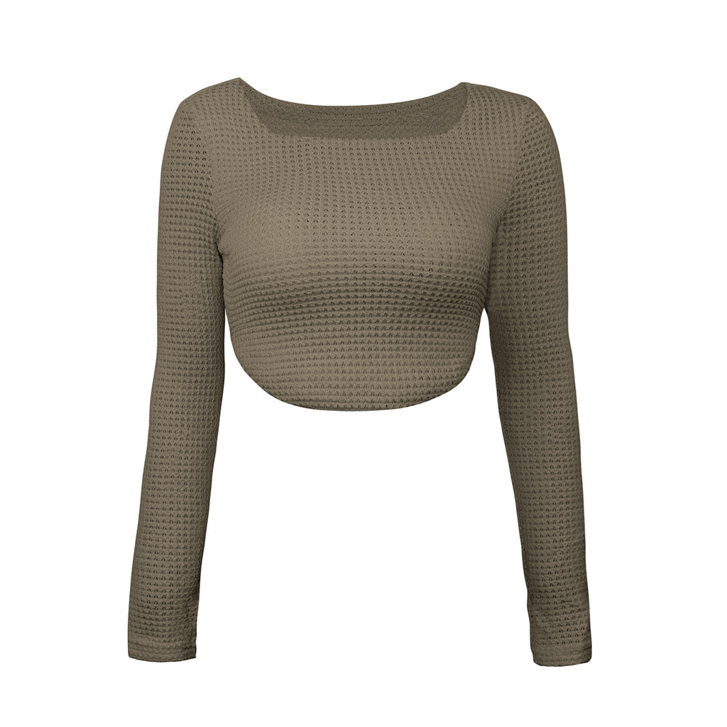 Square Neck Waffle Knit Crop Top - olive