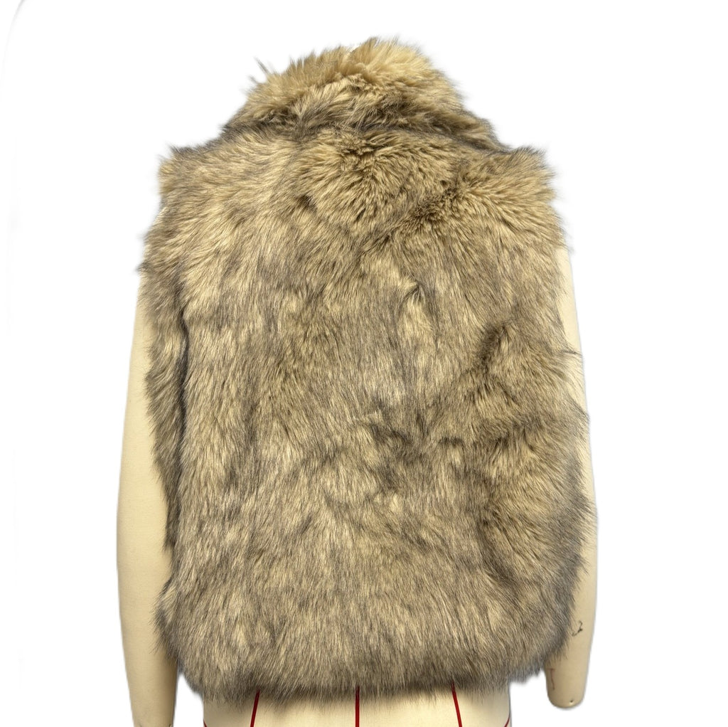 Shaggy Faux Fur Collared Cropped Vest - Camel - 1