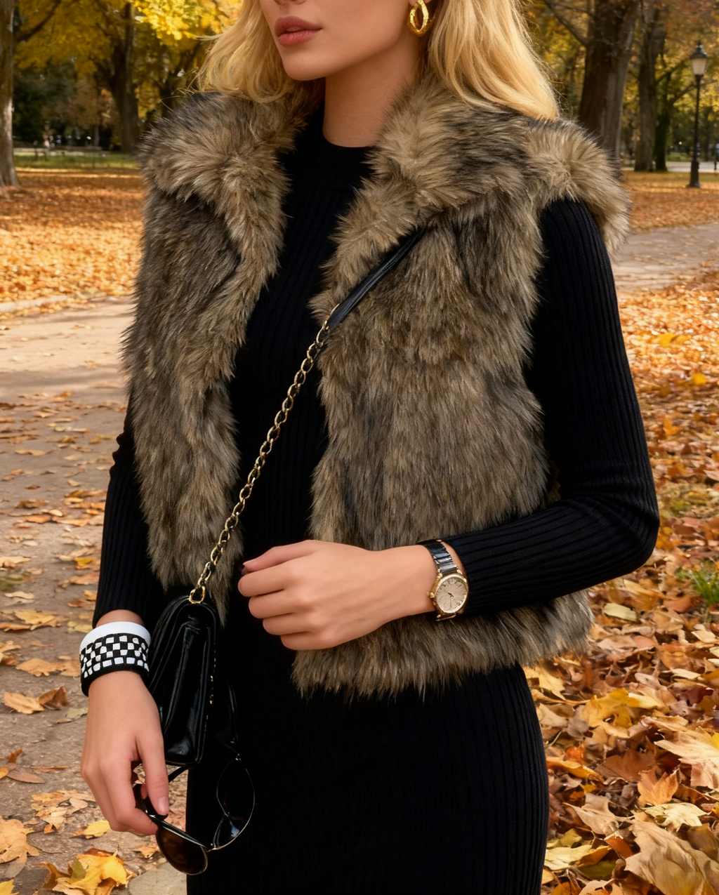 Shaggy Faux Fur Collared Cropped Vest - view 1