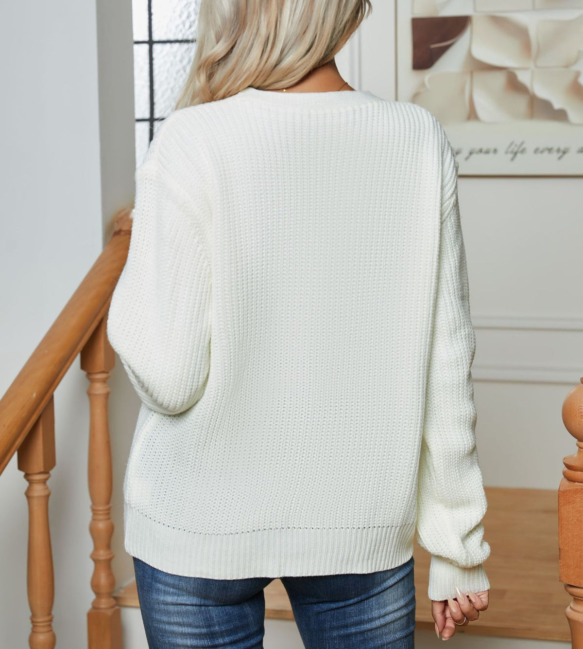 Ribbed Pointelle Button Front Cardigan - White - 5