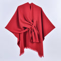 Asymmetric Tie Front Ruana Wrap - red