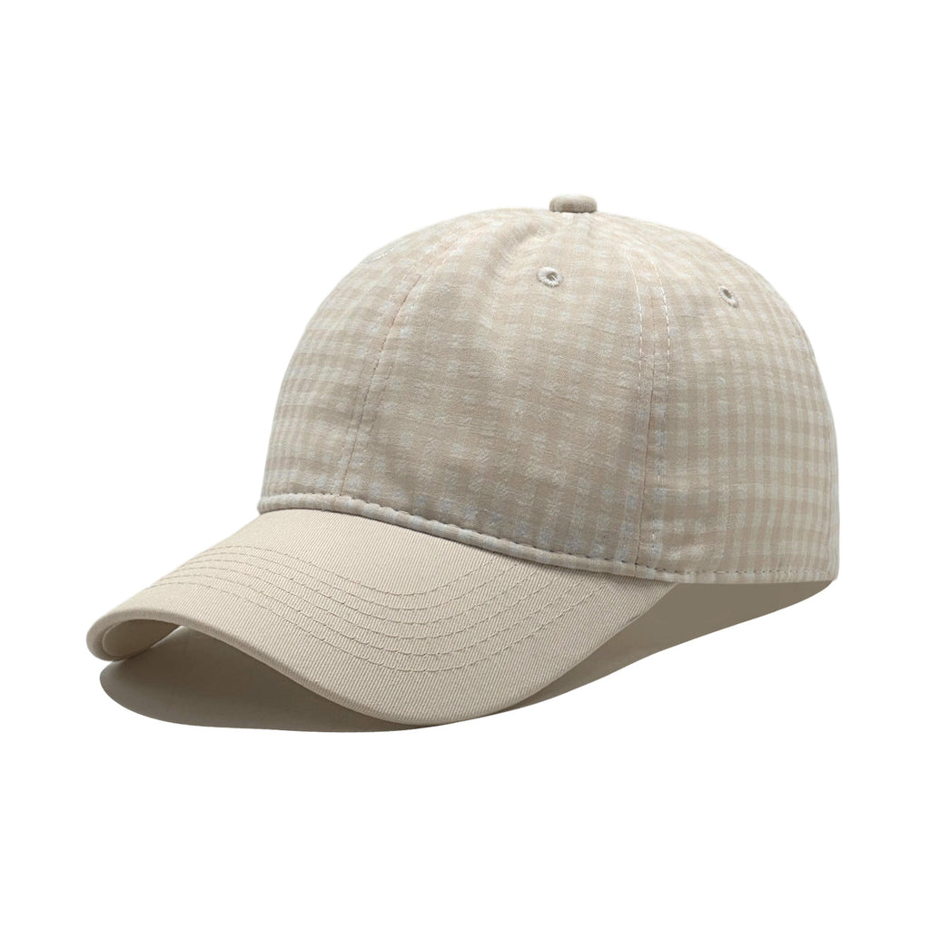 Gingham Check Baseball Cap With Contrast Brim - Beige