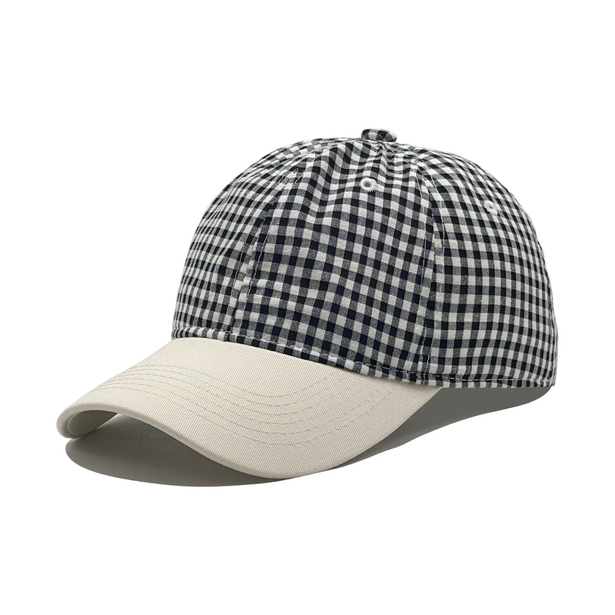 Gingham Check Baseball Cap With Contrast Brim - Black