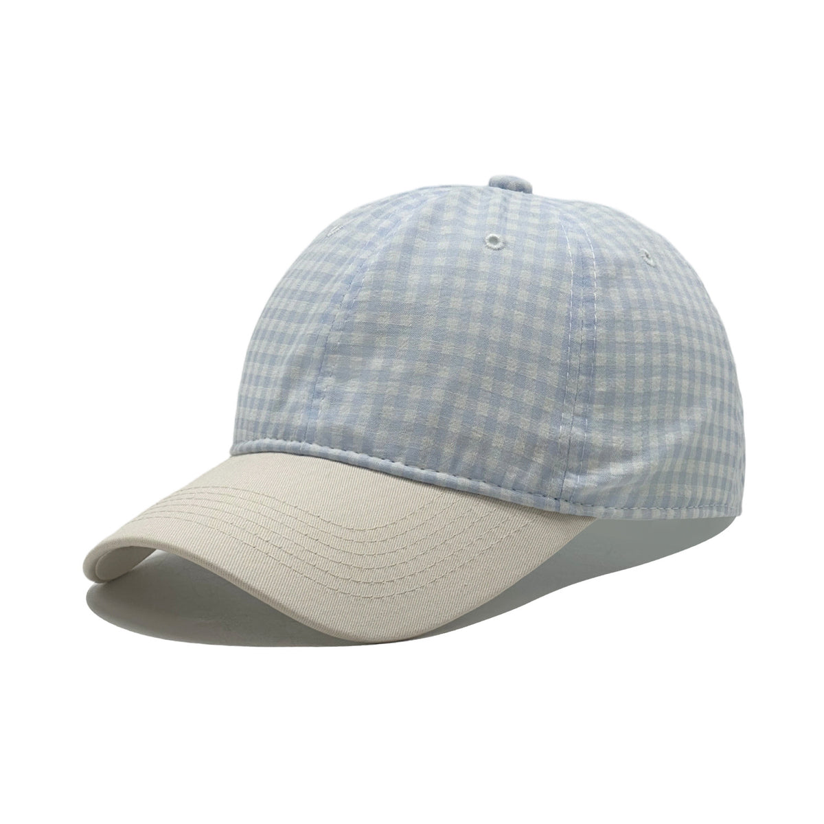 Gingham Check Baseball Cap With Contrast Brim - Blue