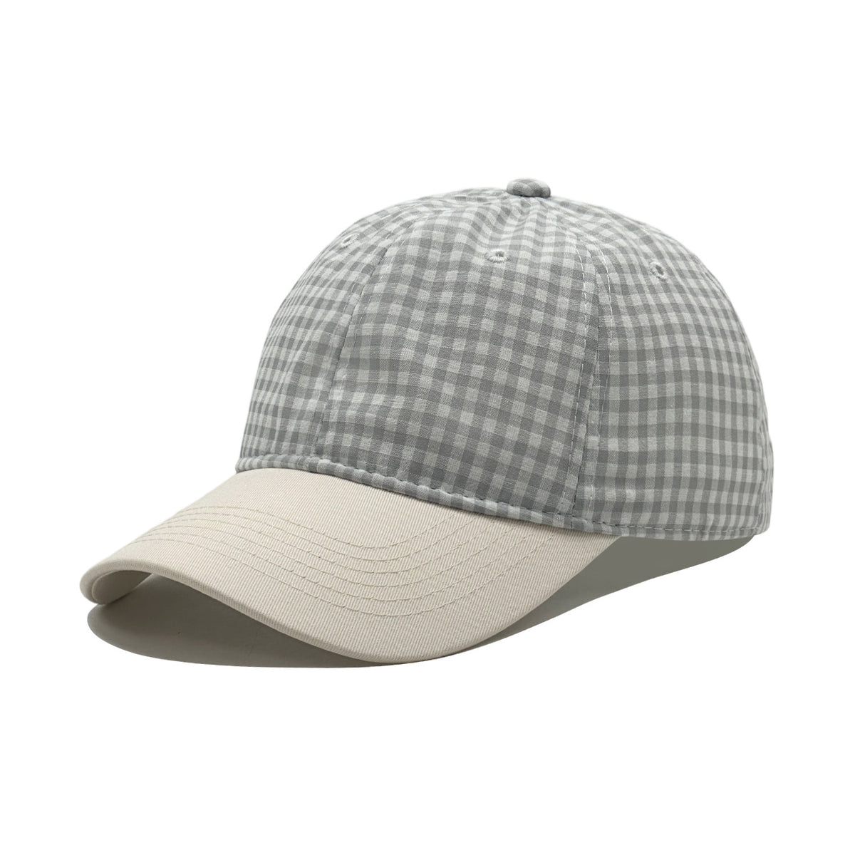 Gingham Check Baseball Cap With Contrast Brim - Grey