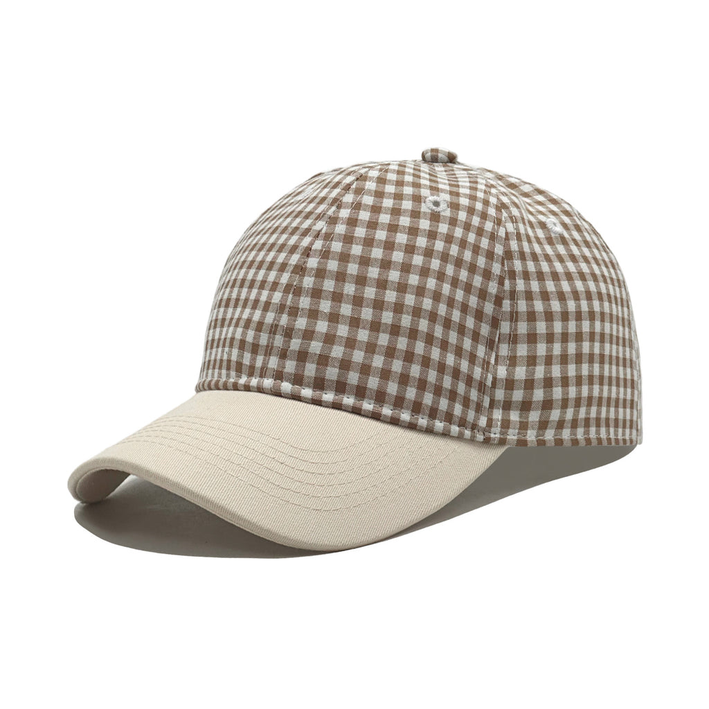 Gingham Check Baseball Cap With Contrast Brim - Khaki