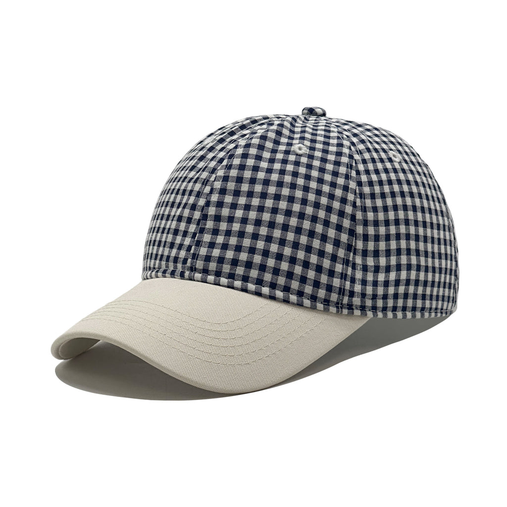 Gingham Check Baseball Cap With Contrast Brim - NavyBlue - 1