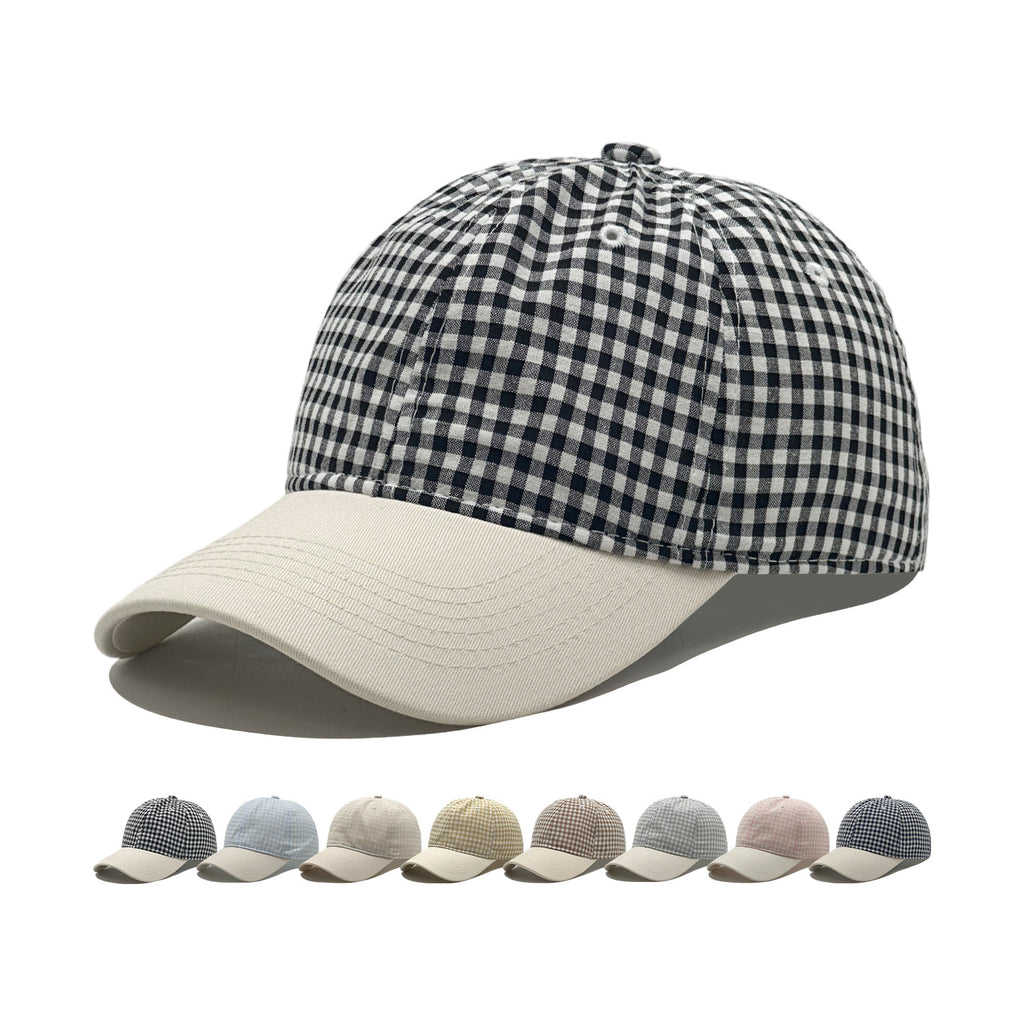 Gingham Check Baseball Cap With Contrast Brim - NavyBlue - 7