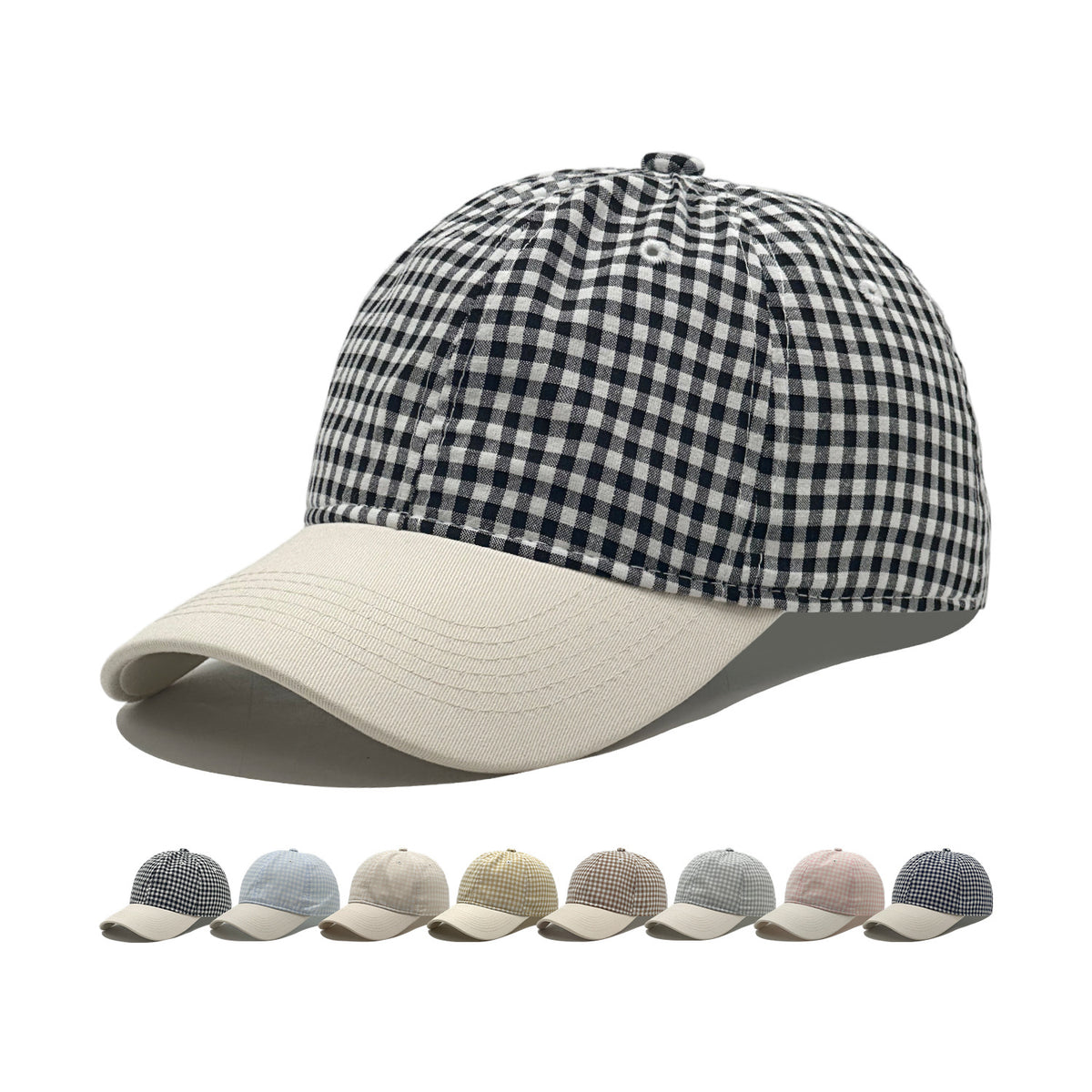 Gingham Check Baseball Cap With Contrast Brim - NavyBlue - 7