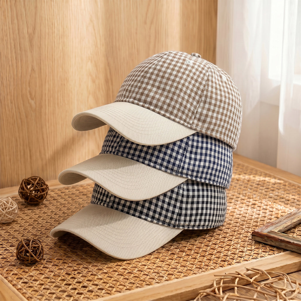 Gingham Check Baseball Cap With Contrast Brim - NavyBlue - 8