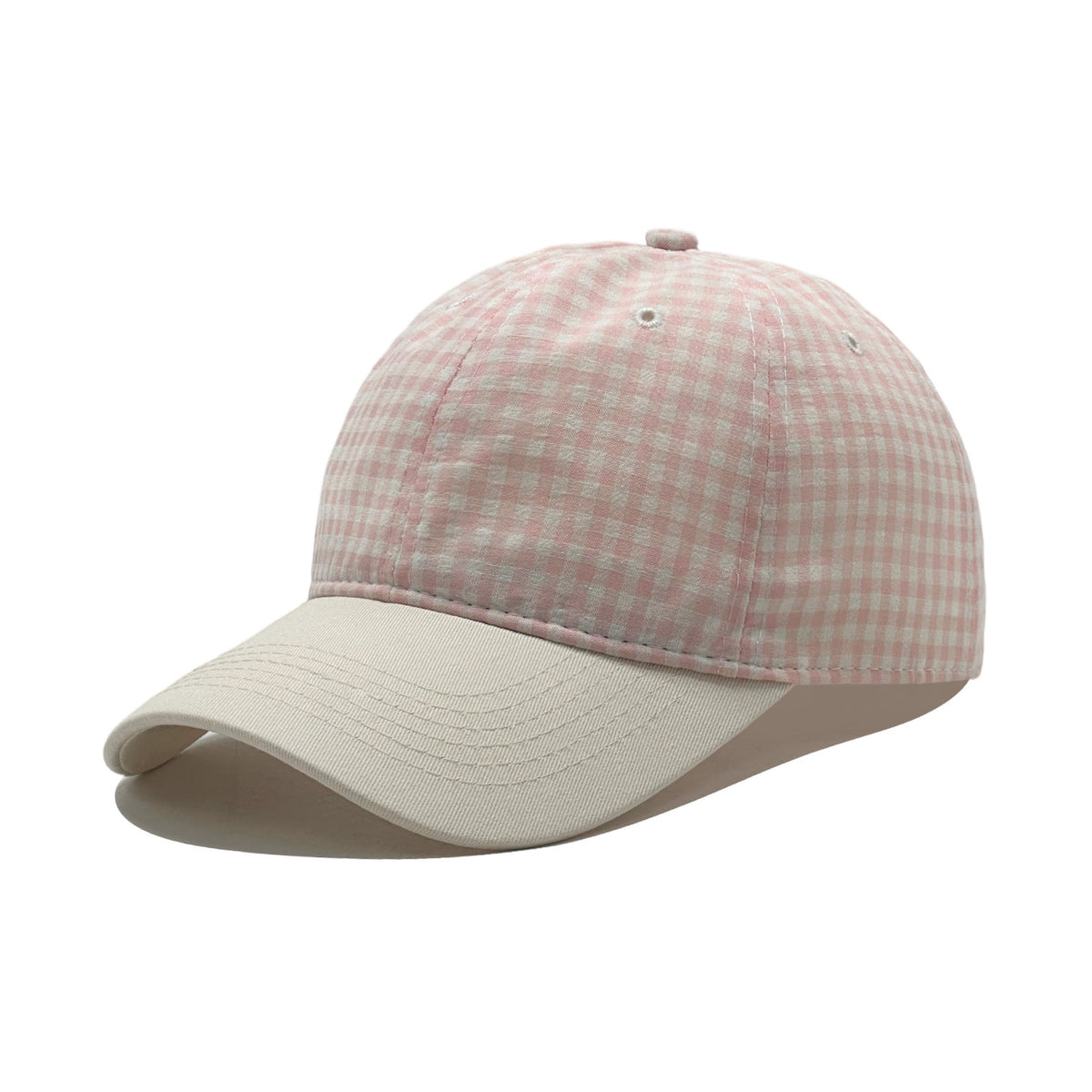 Gingham Check Baseball Cap With Contrast Brim - Pink