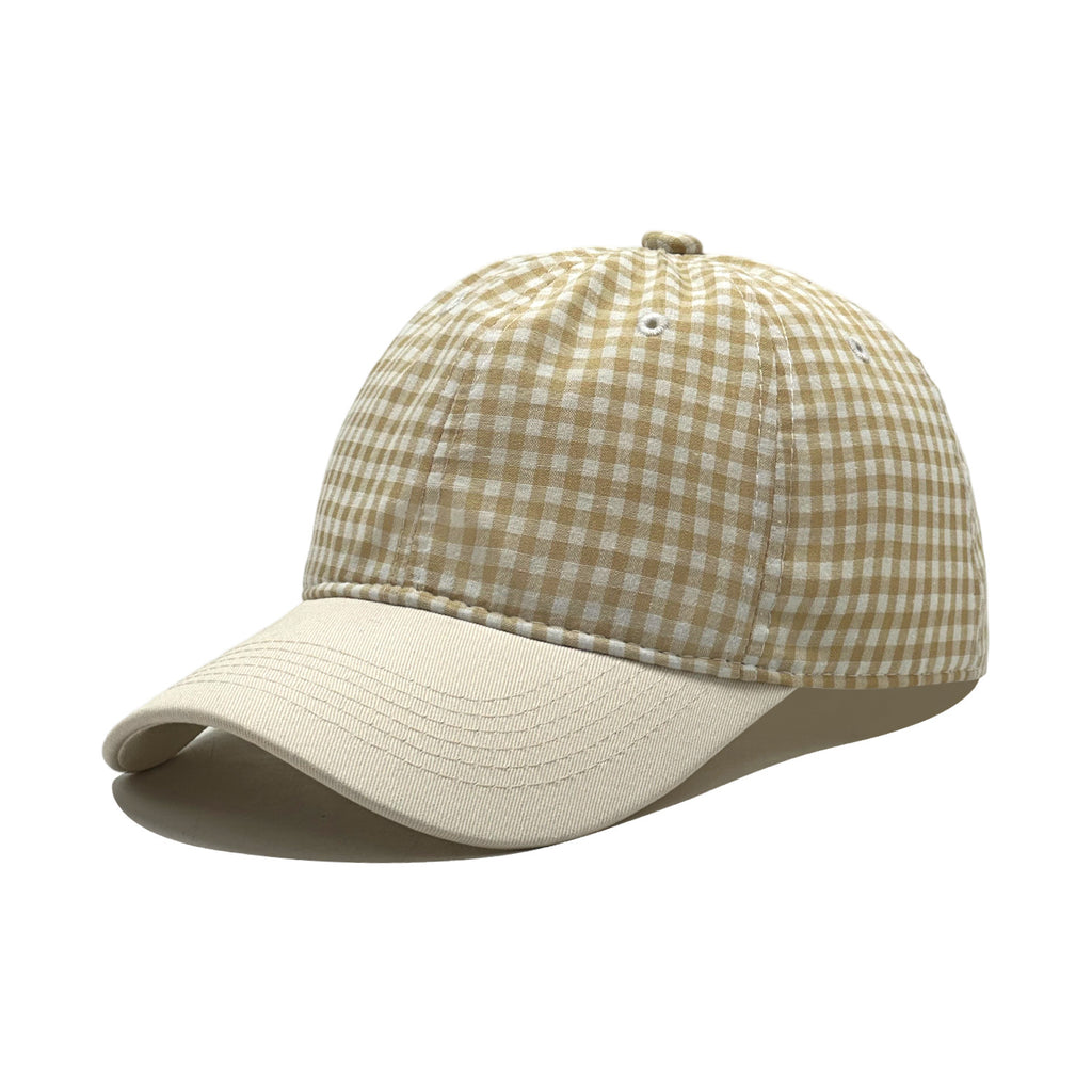 Gingham Check Baseball Cap With Contrast Brim - Yellow