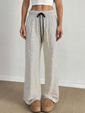 Pinstripe Wide Leg Ribbon Tie Pants - White