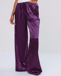 Flowy Satin Wide Leg Pants With Pockets - Purple