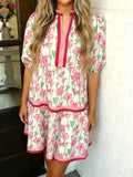 Pink Floral Tiered Babydoll Mini Dress - Pink