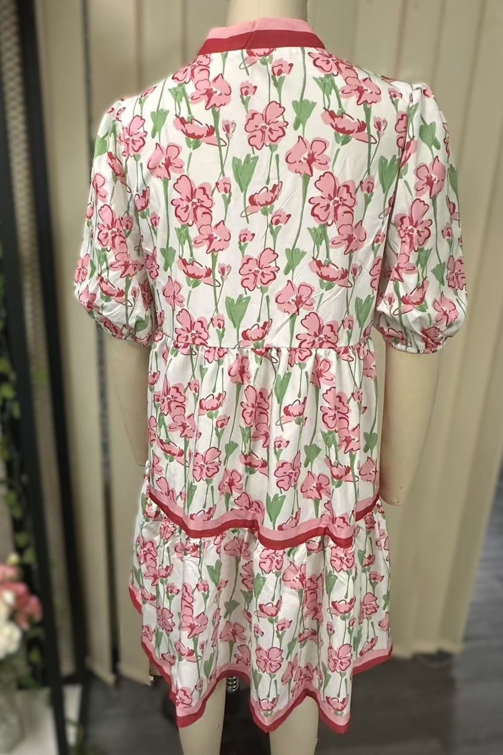 Pink Floral Tiered Babydoll Mini Dress - Pink - 2