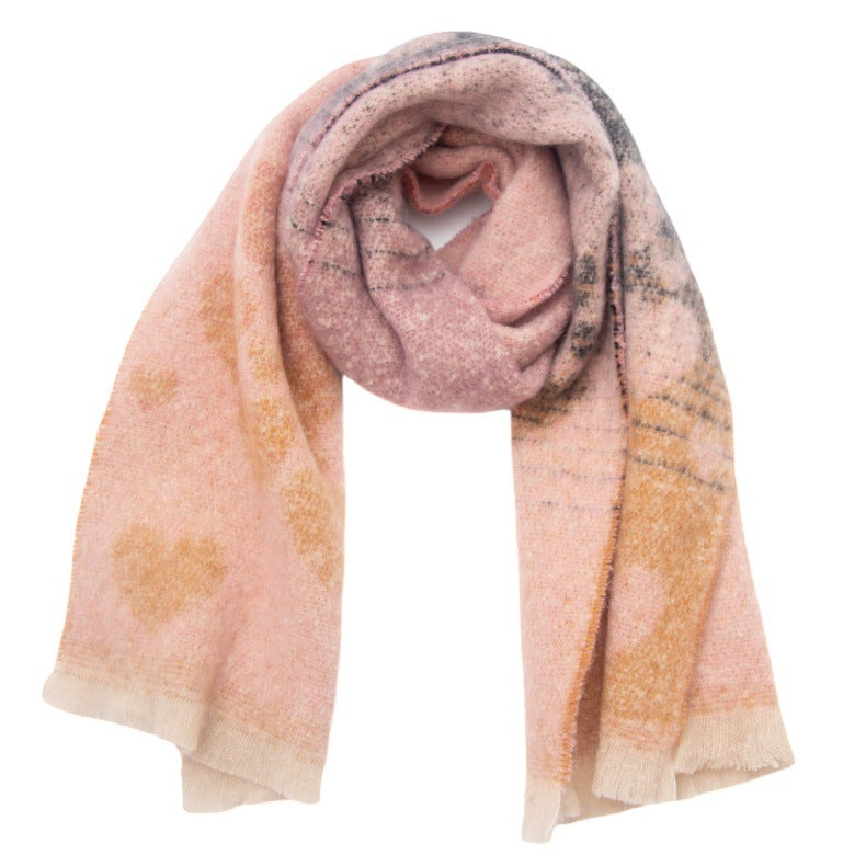 Heart Jacquard Fringed Winter Scarf - NO-3