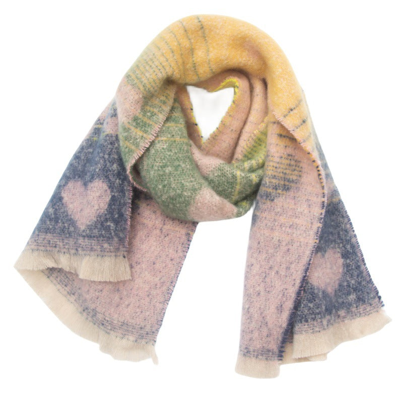 Heart Jacquard Fringed Winter Scarf - NO-7