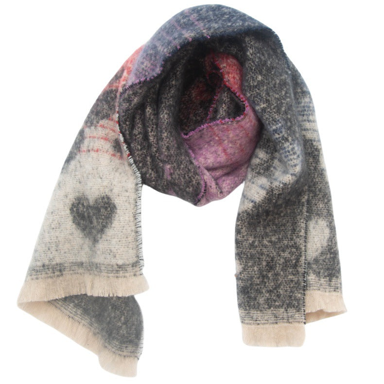 Heart Jacquard Fringed Winter Scarf - NO-8