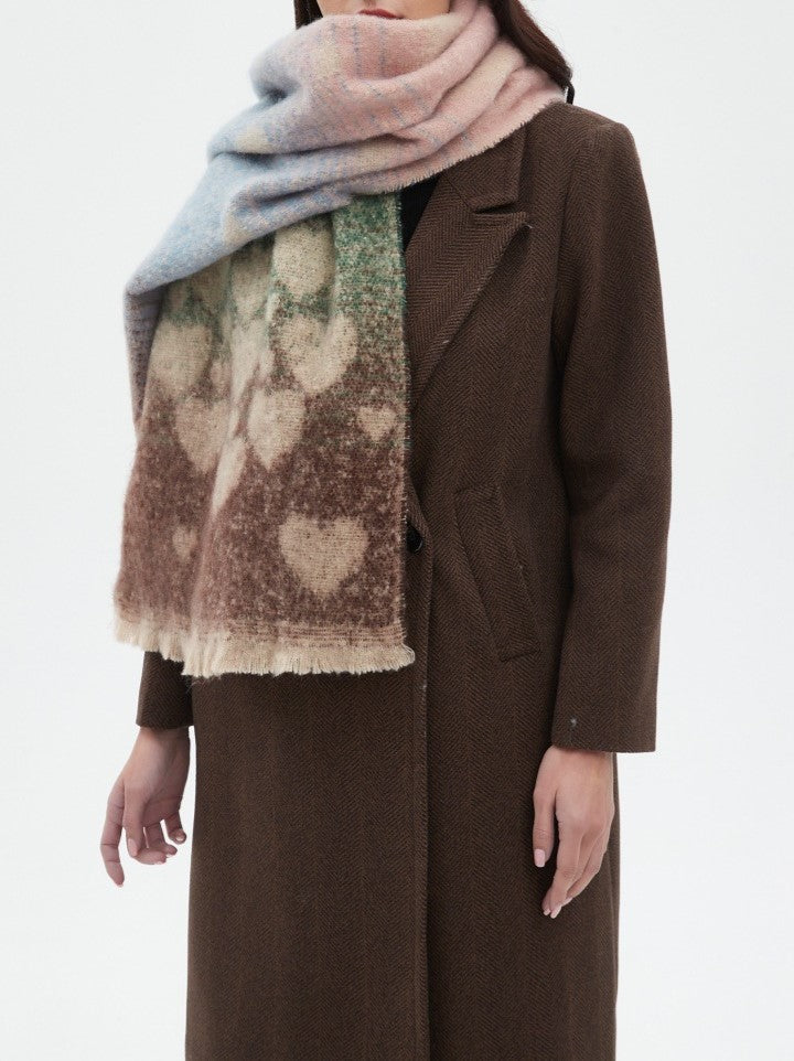 Heart Jacquard Fringed Winter Scarf
