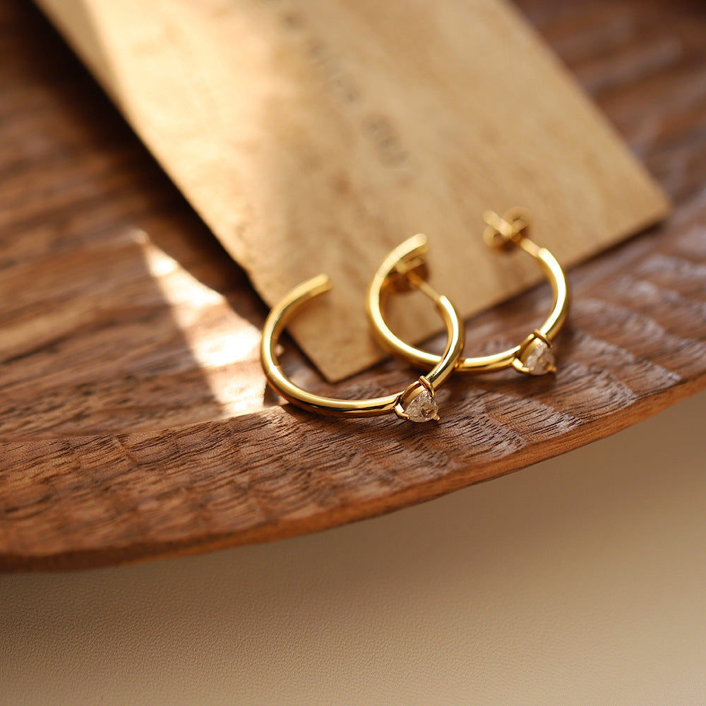 Heart Crystal Double Hoop Earrings - Gold - 3