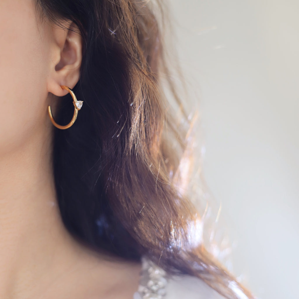 Heart Crystal Double Hoop Earrings - Gold - 4